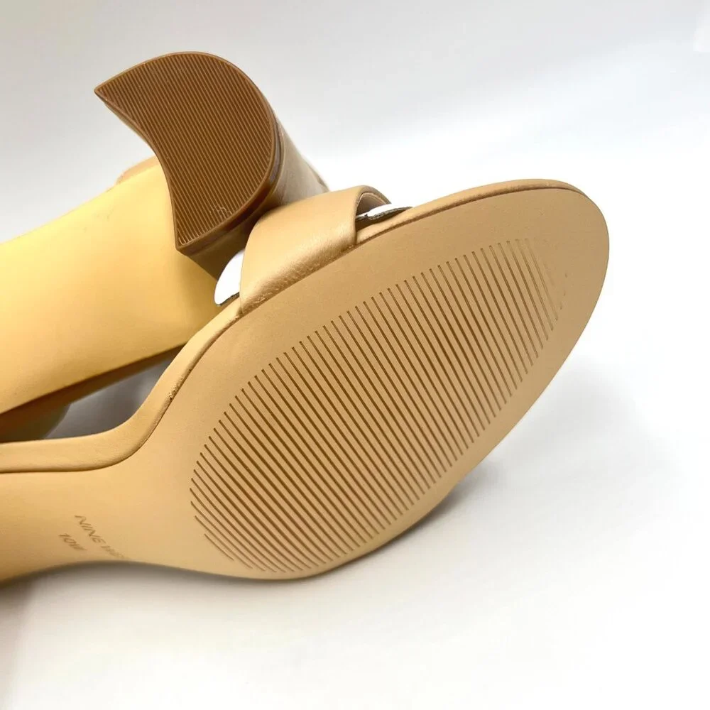 10W 10‎ WIDE WIDTH Nine West Pruce Nude Beige Tan Leather Heel Sandals Shoes